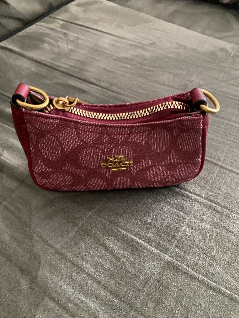 Coach Mini Wristlet in Wine Red with Gold Hardware